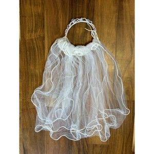 Communion Flower Girl Beaded Veil Head Piece Pearl Headband Sheer White Princess